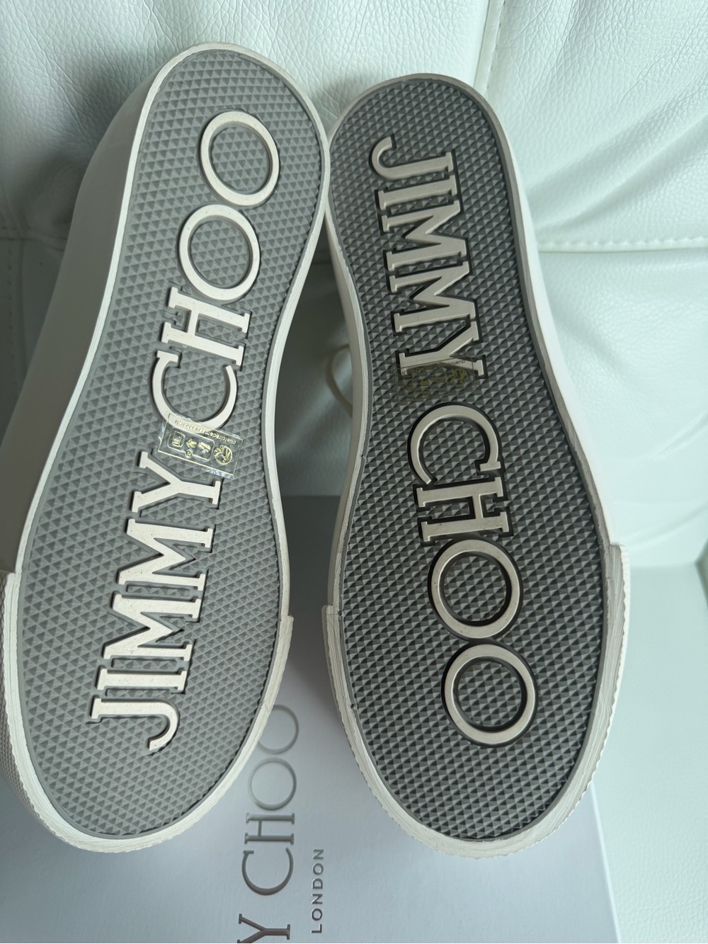 Jimmy Choo Silver Glitter Platform Sneakers with Cream Trim - Picture 3 of 7
